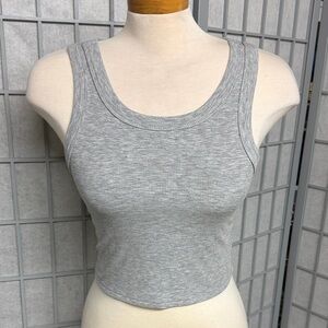 Ribbed Gray Tank Crop Top, Size Small
